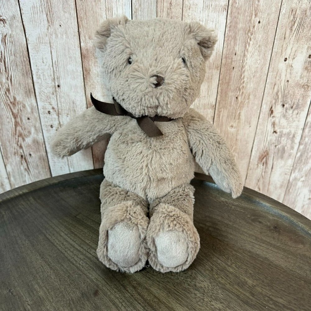 Pottery Barn Kids PBK Plush Bow Teddy Bear Soft Stuffed Animal Brown